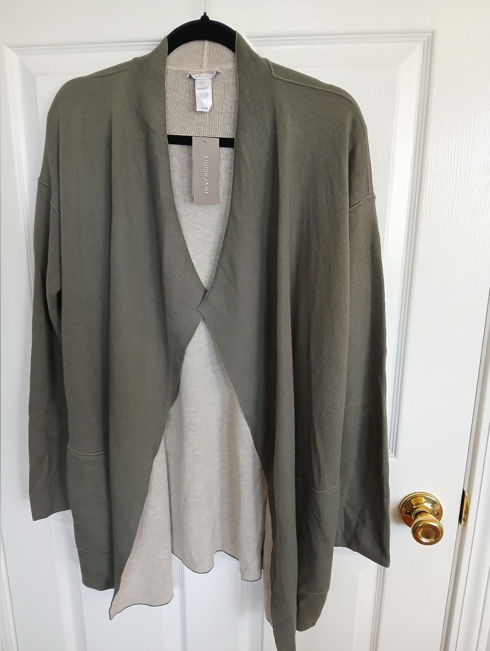 J. Jill Reversible Olive Open-Front Women’s Cardigan Sweater Pockets Boho Casual
